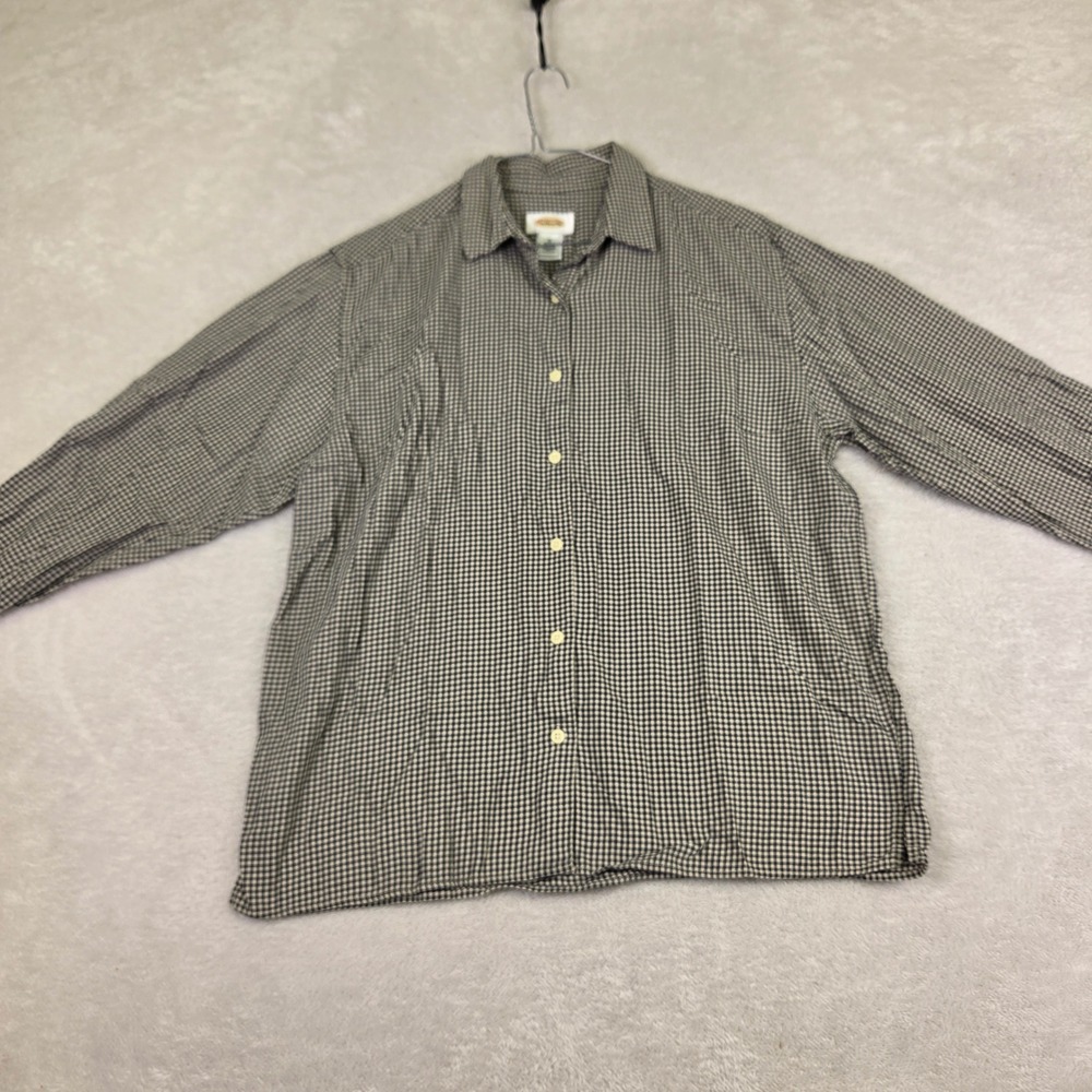 Talbots Womens Medium Black White Gingham Check Button Down Long Sleeve Shirt